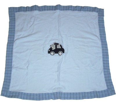 VTG Gymboree 2002 Blue Gray Dog In Car Auto Baby Blanket Plaid Trim Security