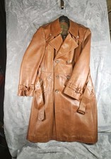Cortefiel Brown Leather Trench Coat Belted Long Jacket Made in Spain Vintage