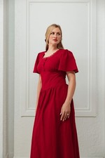 Hymn Dress Cherry Red Cotton Poet Dresses Pockets Summer Cottagecore Prariecore