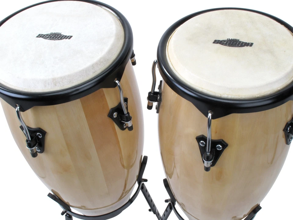 Paire du Congas 10" 11" Percussion Instrument a Main Latin Drum Hauteur Reglable - Photo 2/3