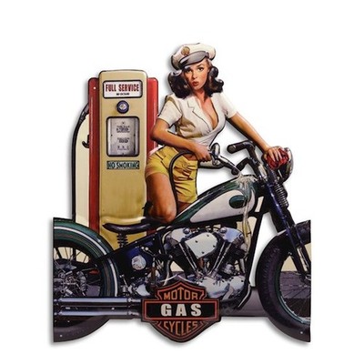 9932866-x Retro Blechschild Vintage Pinup-Girl Motorrad ''Full Service'' 60x70cm
