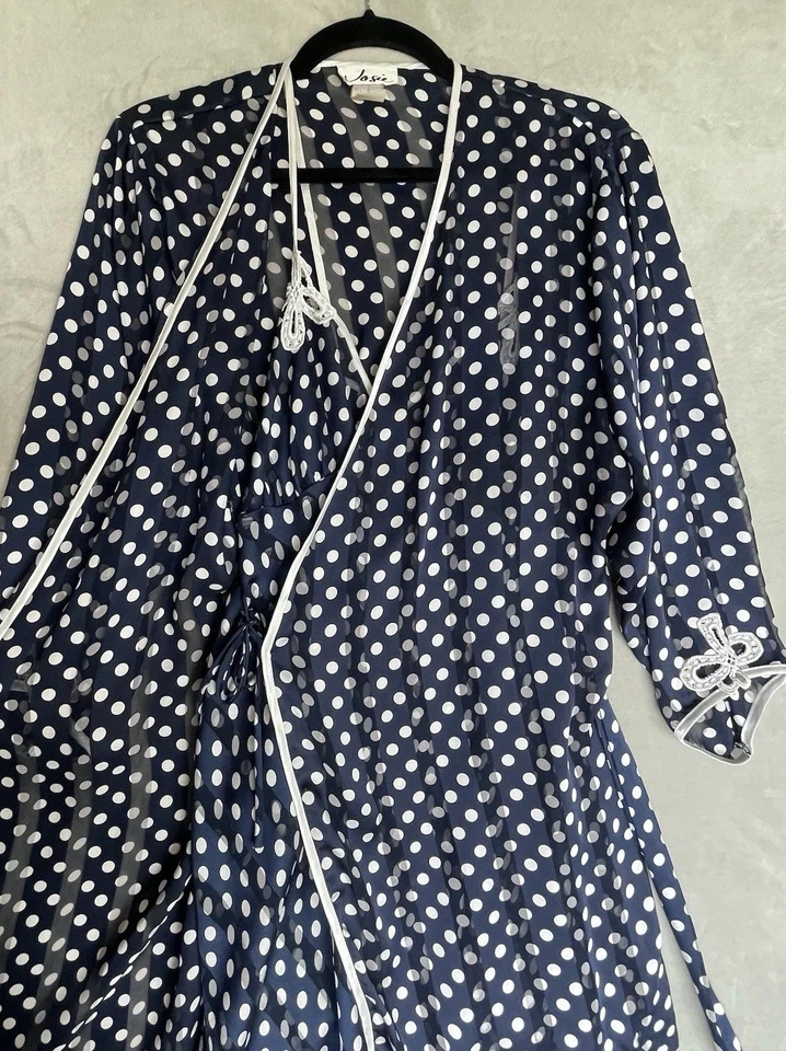 Vintage Josie Robe Set Small Blue Polka Dot Lingerie Babydoll Chemise Sheer Slip - Image 2 of 4