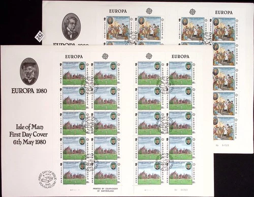 @ ISLE OF MAN 1980 - 2 FDC - CEPT - ARCHITECTURE, SPORTS, CRICKET, SHIP