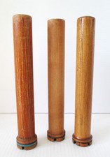 3 Vintage Primitive Wooden Bobbin Spindle Candlesticks 12 In