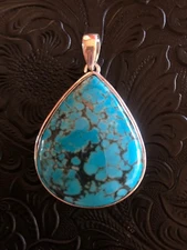 Blue Cloud Mountain Turquoise 2” Teardrop Pendant Web Matrix Shadow Bezel