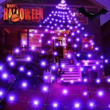 BlcTec Halloween Giant Spider Web Lights, 19.7ft x 14.7ft Lighted Black Spide...