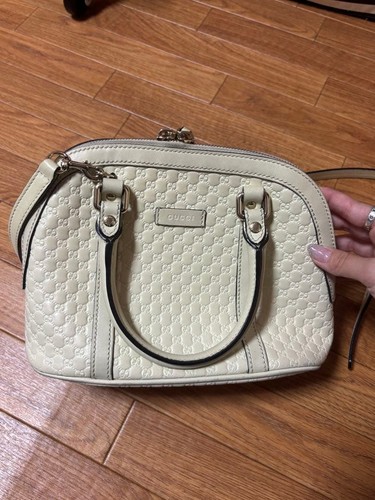 GUCCI Micro Guccissima 2-Way Leather Handbag Off-White Compact Bag