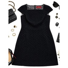 Carolina Herrera Textured Black Sheath Dress Size 14 Designer Cocktail Career