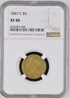 1847-C $5 Liberty Head Gold Coin NGC XF 40 – Rare Charlotte Mint