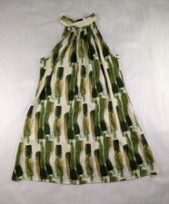 SHEIN Womens Halter Neck Shift Dress Green White Abstract Print Sleeveless M