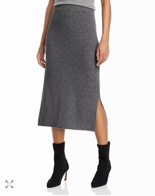 Revive Cashmere Ribbed Knit Skirt   Gray Size Medium