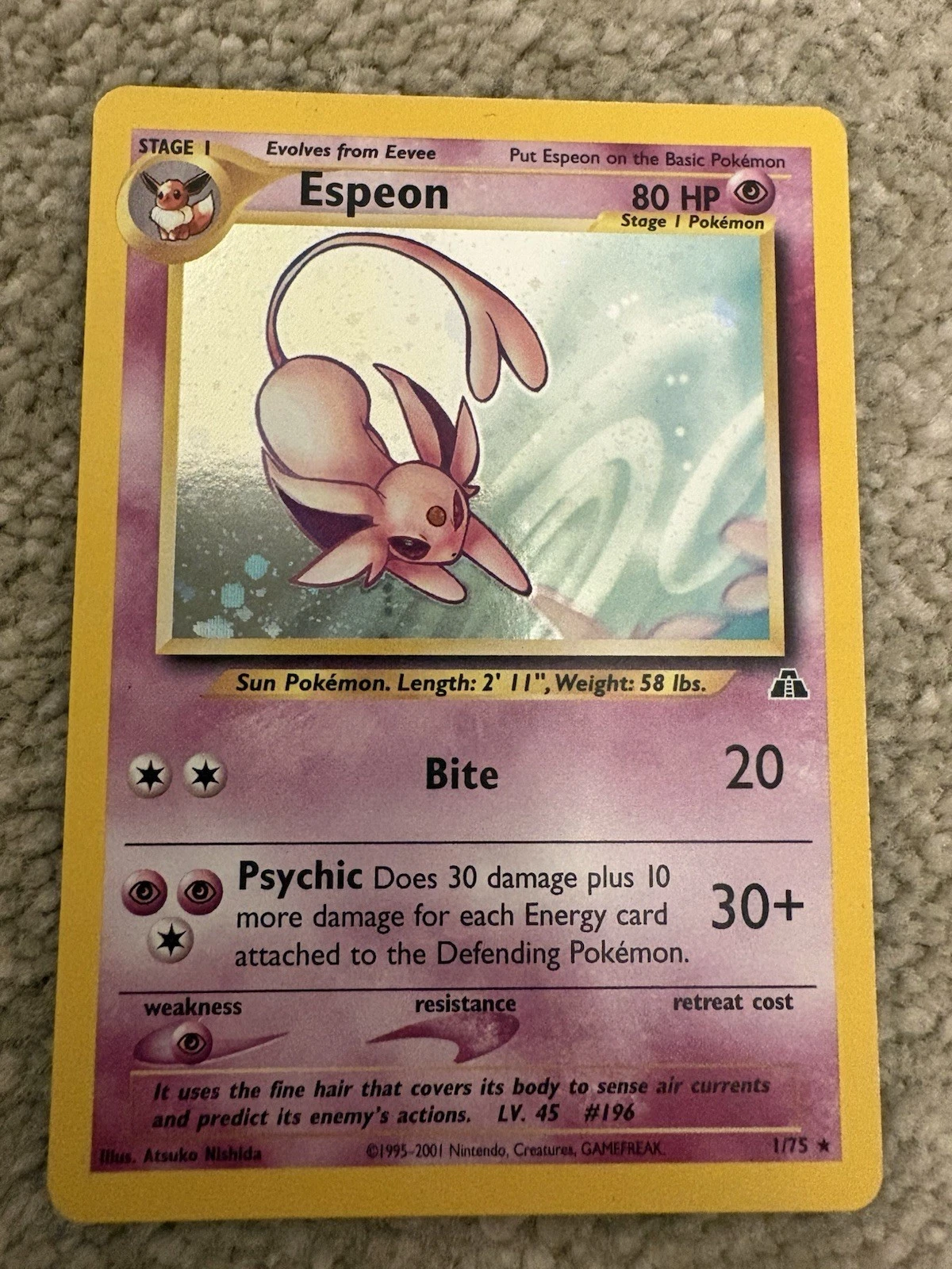 Pokémon Espeon Neo Discovery TCG 1/75 Holo Unlimited Rare Card