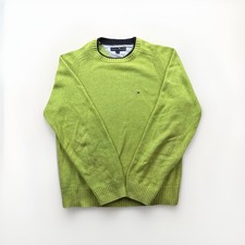 VTG Y2K Tommy Hilfiger Men  s Sweater Green Cotton Crewneck Logo Pullover L