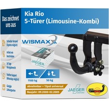 ANHÄNGERKUPPLUNG abnehmbar für Kia Rio 00-05 +13pol E-Satz ABE