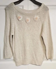 Vintage 70s Heidi Silk Angora Blend  Sequined Hearts Knit Sweater- Size Small