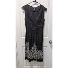Pretty Pink Black White Floral Print Empire Casual Summer Work Dress Size S