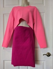 Express Body Contour LS Pink Color Block Cutout Mini Sweater Dress Sz XL 