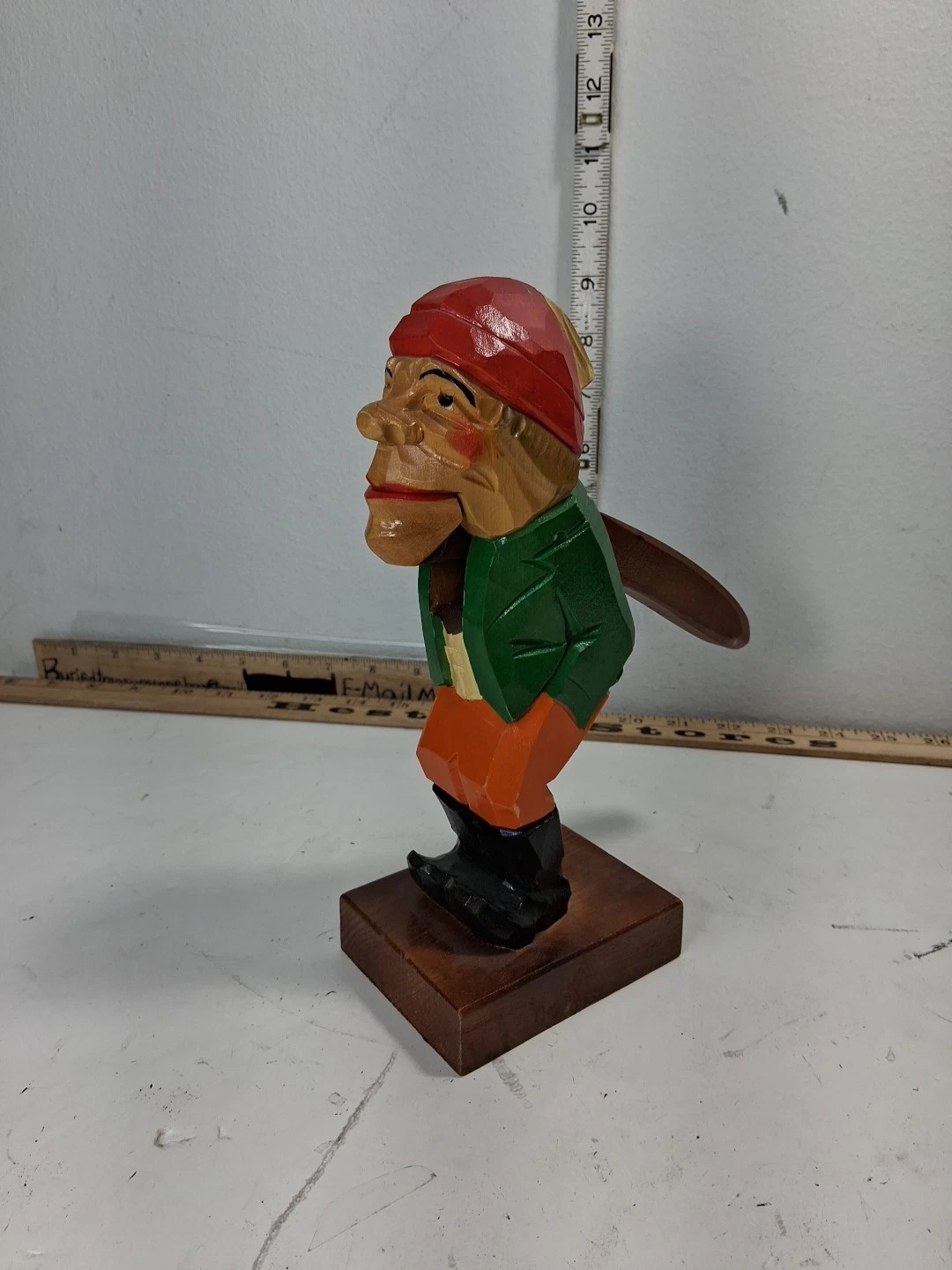 Nutcracker German Fisherman Fishing Hand Wood Carved Vintage Rare 9" TD27D