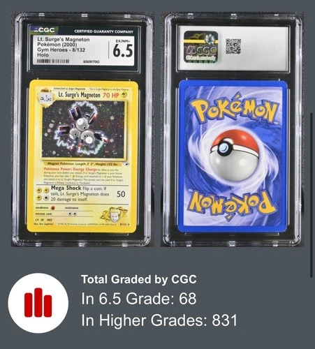 Lt. Surge's Magneton 8/132 Gym Heroes Holo Rare 2000 CGC 6.5 EX/NM+