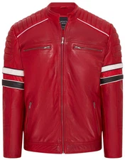 Mens Quilted Biker Leather Jacket Racing Jacket