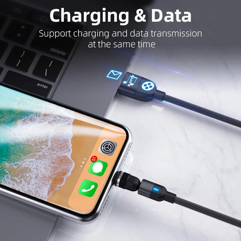 Magnetic Cable Phone Charging Charger Micro USB/Type-C/USB-C/iPhone Cord 3in1 2M - Image 4 of 4