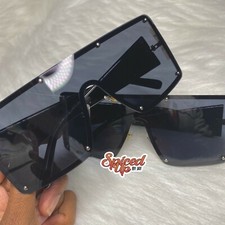 Designer Inspired Oversize Square Temple Shield Sunglasses