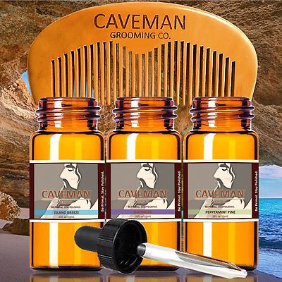 Hand Crafted Caveman  3 Scents Vacation Beard Oil beard conditioner + FREE Comb