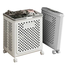 50L Foldable Laundry Hamper Rolling Laundry Basket Cart with Wheels Collapsible