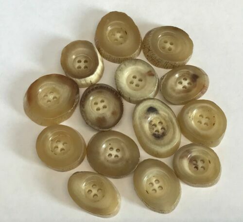 Lot De 13 Boutons Vintage Marron Effet Corne - Diamètre 23mm, Référence 1752 - Occasion