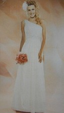 Marys Bridal Wedding Dress 14 Column One Shoulder White Crystals Beaded NWT