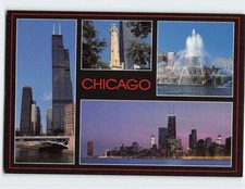 Postcard Sears Tower Water Tower Buckingham Fountain Skyline Chicago Illinois