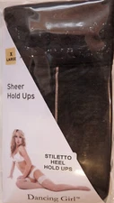 Dancing Girl XL Size Sheer Seamed Lace Top Hold Ups Stockings