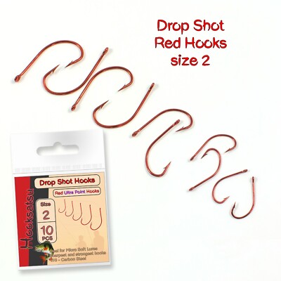 Drop Shot Haken Gr. 2 Wide Gap Long Shank Red Barsch Softköder Angeln Wurmköder