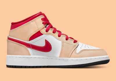 NEW Nike Air Jordan 1 Mid GS Beige White Red 554725 201 - SIZE 5Y