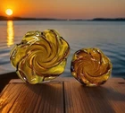 Vintage MCM FENTON Glass Textured Freeform Swirl Amber Nesting Ashtray Dish Set