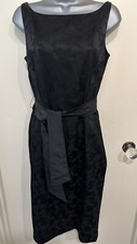 Coast Black Brocade Satin Belted Wiggle Dress Size 12