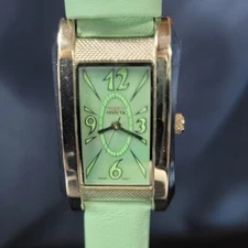 Invicta Watch Rectangle Light Blue Turquoise Modern Leather Strap