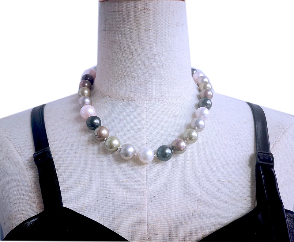 Genuino Mar del Sur Madreperla Collar 14mm Concha Redonda Joyería Suministro Foto 3 de 4