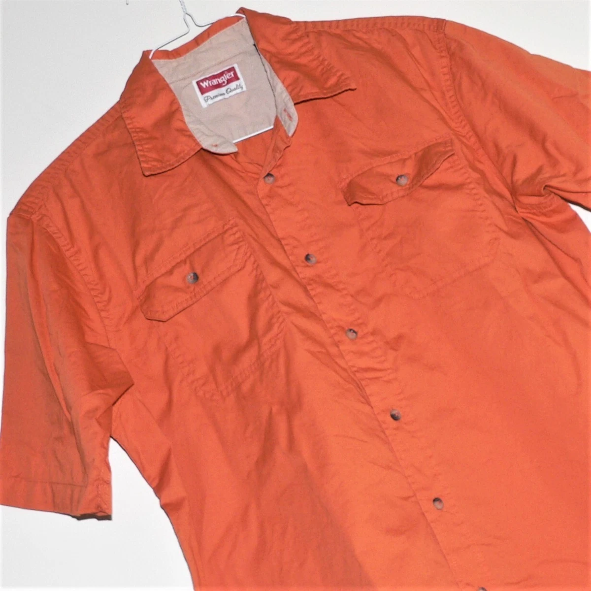 WRANGLER PREMIUM QUALITY MEN S Sz LARGE L Orange Short Sleeve Button Up Shirt