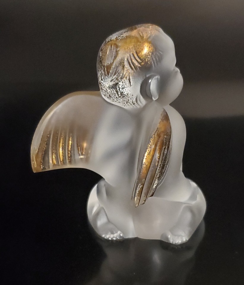 Lalique Elton John's Angel of Hope Frosted Crystal Gold Cherub France