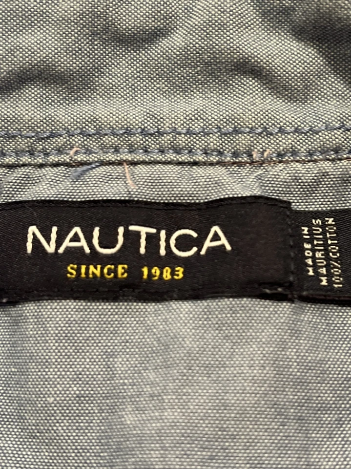 Nautica Shirt Mens XL Button Down Long Sleeve Logo Orange Navy Stripe Auburn - Image 3 of 4