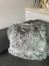 Mon Château Stormy Gray Ombré Tibetan Lamb Fur Shaggy Boho Pillow 17"x17"