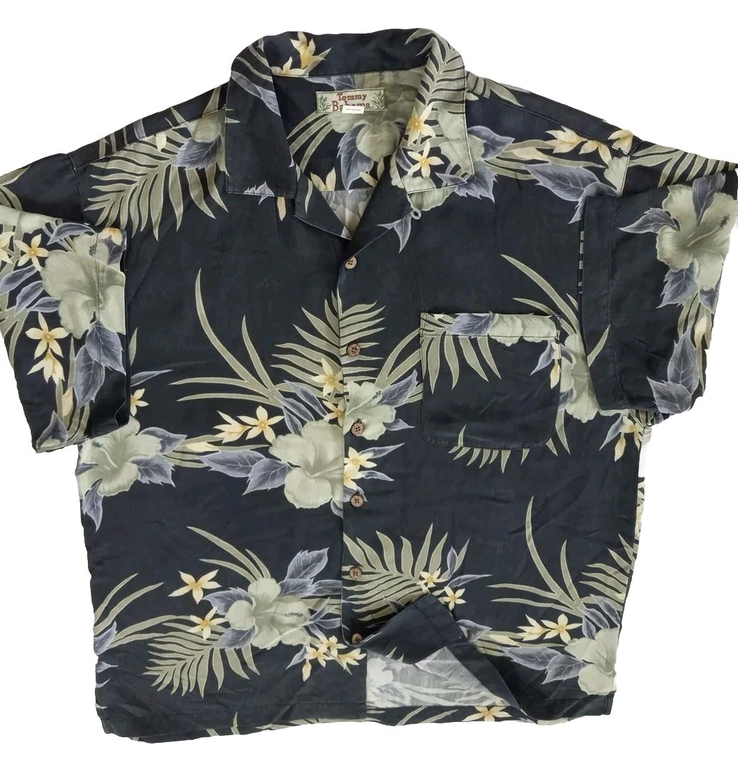 Tommy Bahama Relax Large Short Sleeve Summer Buttons Pure Silk Floral/Paisley