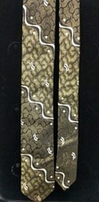 Vintage Classic 80s Retro Style White Green Gold Hue Silk Necktie Tie A5-18 50