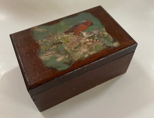 Vtg Wooden Jewelry Box decoupage Top and inside is the Creation poem - 6.5x4x3