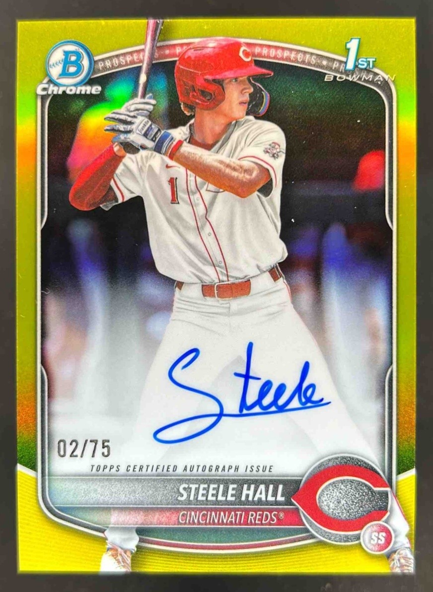2025 Bowman Draft Steele Hall Chrome Auto Yellow Refractor 1st Prospect #/75