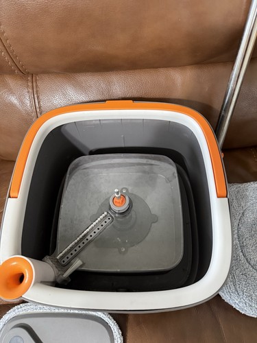 Rectangular Plastic Mop Bucket Set, Comfort Handle, Gray/Orange, Mop Heads