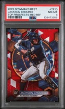 2023 BOWMAN'S BEST TOP PROSPECTS RED REFRACTOR #TP10 JACKSON CHOURIO 2/10 PSA 8