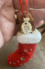 New Unique 4  Shih Tzu In A Stocking DOG CHRISTMAS ORNAMENT NWOT