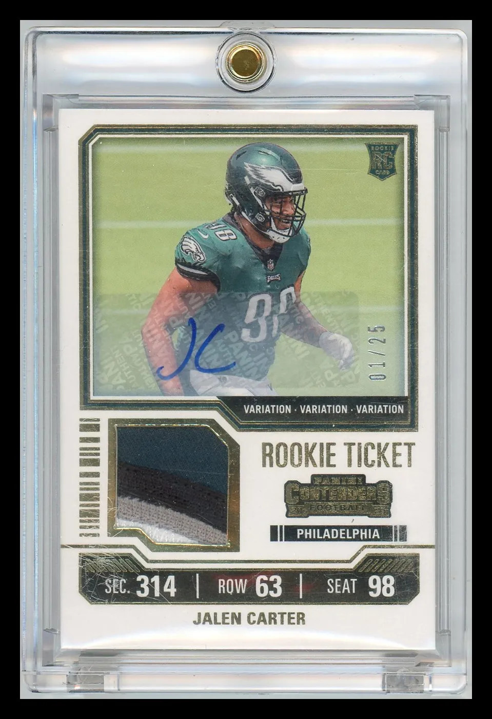 Jalen Carter - 2023 Contenders Rookie Ticket Variation Swatch Auto 1/25